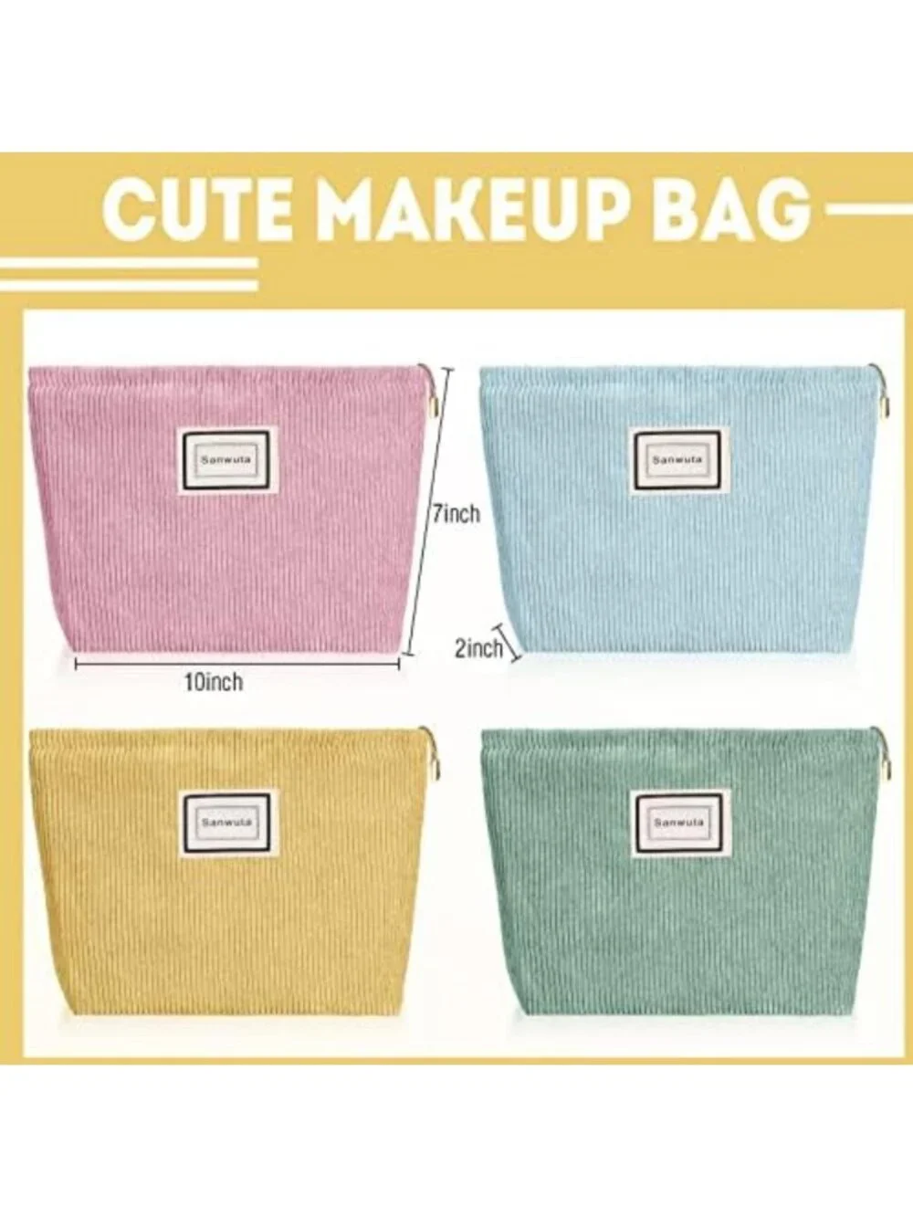 4 Pcs Velvet Corduroy Makeup Bags - Stylish Macaron Colors, Travel Friendly